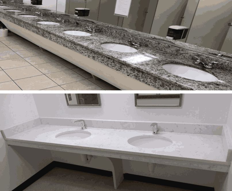 Commercial bathroom countertop installations